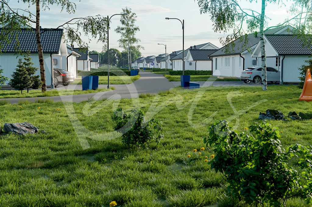 3Д архитектурна визуализация на екстериор - дървени къщи Швеция