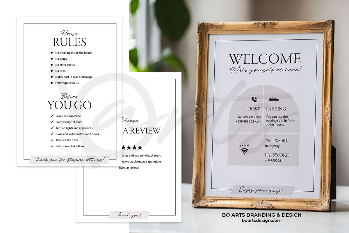 Дизайн на рекламни материали - дизайн на табелки за airbnb апартаменти и къщи за гости
