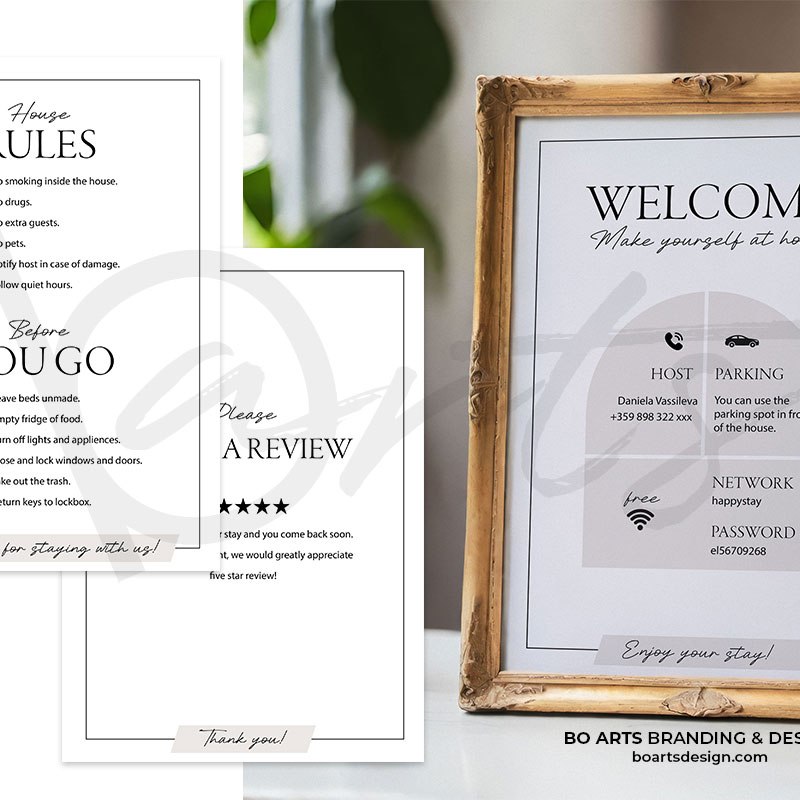 Дизайн на рекламни материали - дизайн на табелки за airbnb апартаменти и къщи за гости