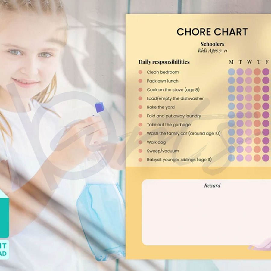 Дизайн на продукт за отпечатване "Списък с домашни задължения за деца" + дизайн на рекламен постер