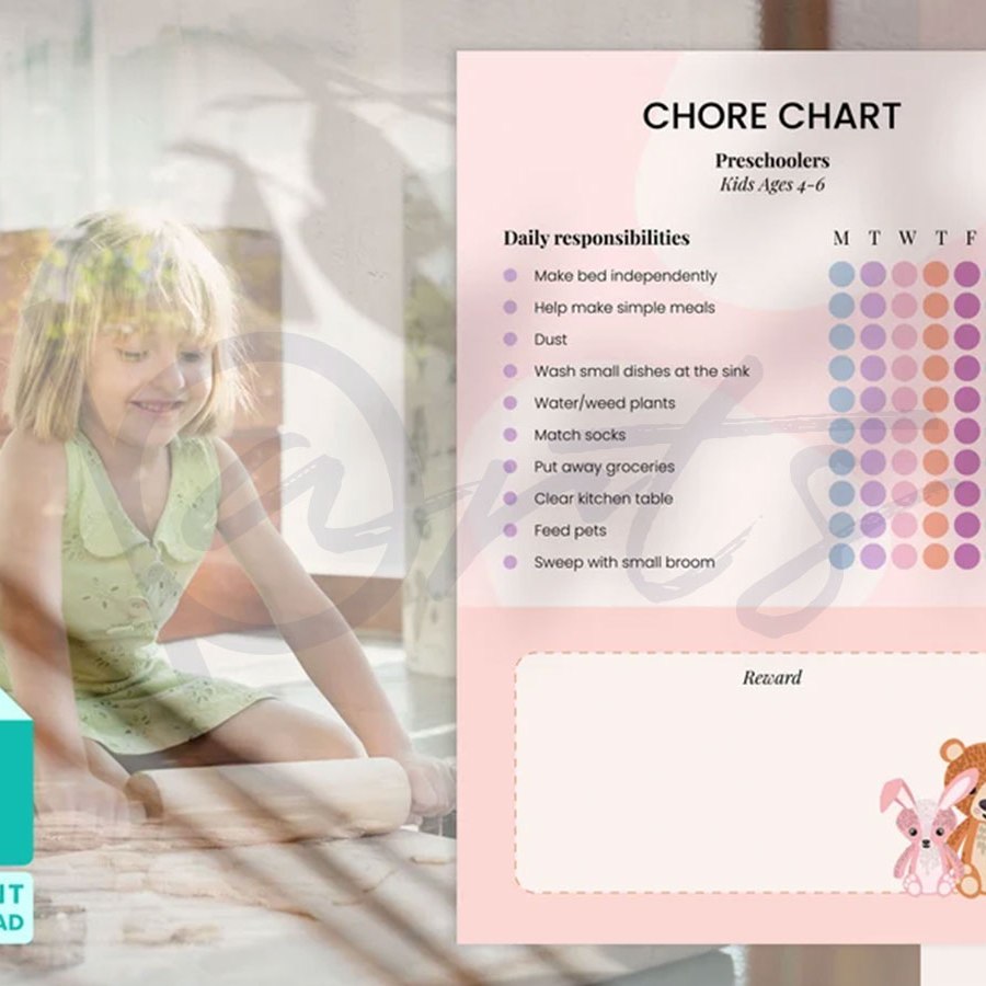 Дизайн на продукт за отпечатване "Списък с домашни задължения за деца" + дизайн на рекламен постер