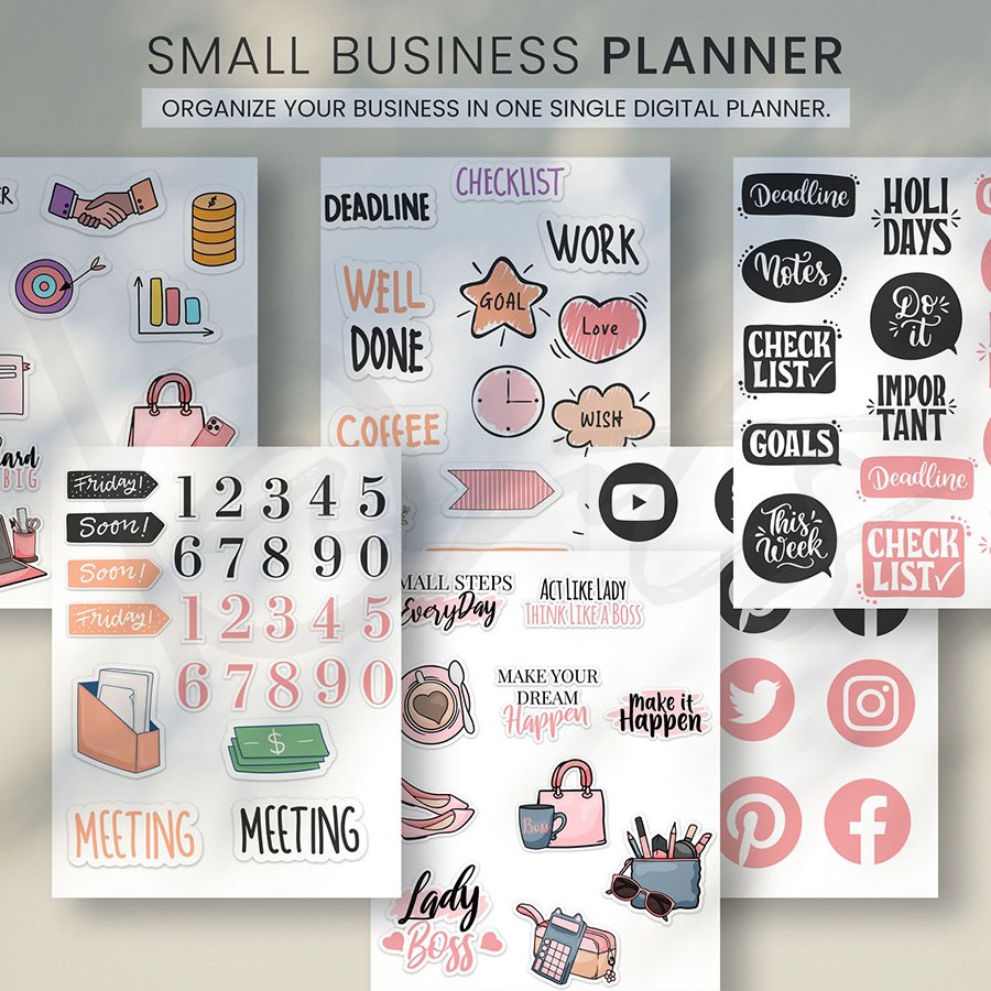 Дизайн на дигитален продукт за iPad "Планер за малкия бизнес със стикери" + дизайн на рекламен постер
